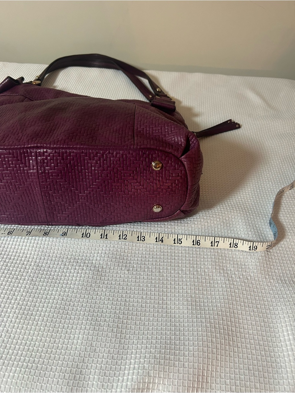 B.Makowsky Plumy Burgandy textured Leather Shoulder Bag, Gold Hardware - Picture 13 of 14
